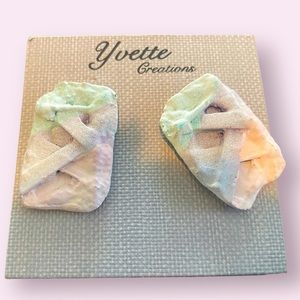 Women’s Vintage Rectangular “Paper Mache”-Like Post Earrings. Pastel Colors.
